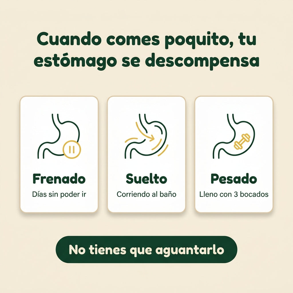 Cuando comes poquito, tu estómago se descompensa: frenado, suelto o pesado