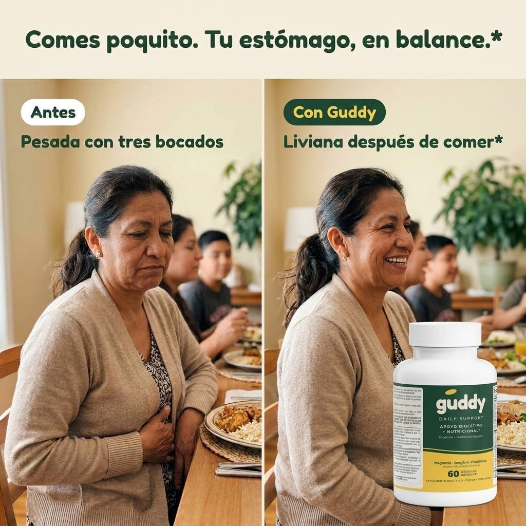 Antes: pesada con tres bocados. Con Guddy: liviana después de comer
